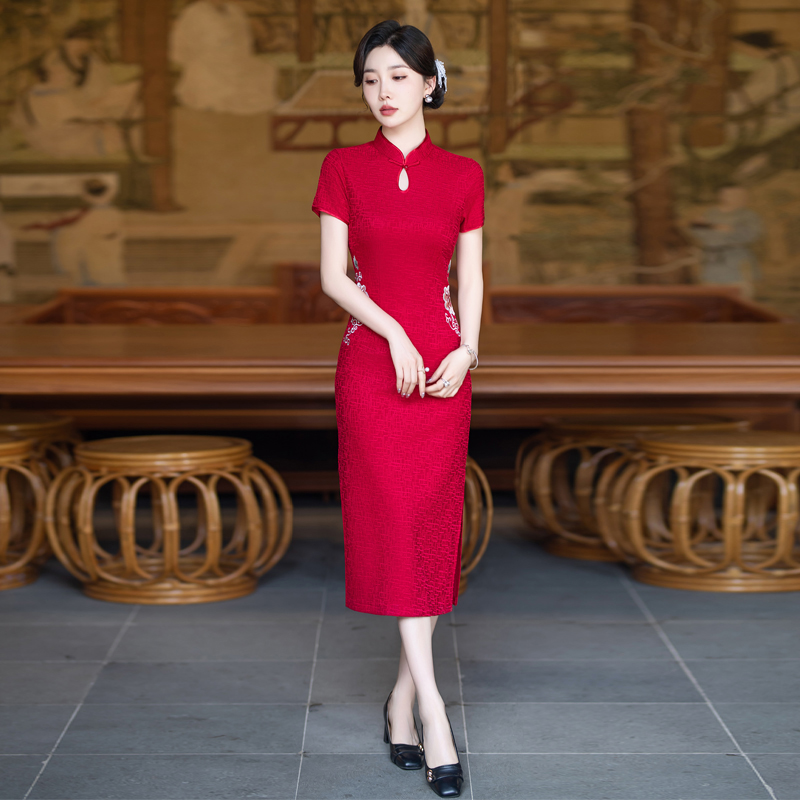 夏季新中式蕾丝旗袍改良连衣裙优雅妈妈国风日常绣花小个子高级感