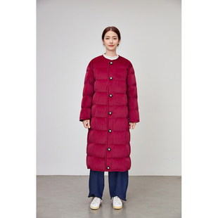 高端定制新中式国风树莓玫红色唐装立领长款加厚羽绒服2025冬新款