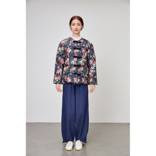 设计感立领印花棉服女2025年冬新款中式复古保暖棉衣修身羽绒服