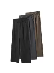 Black Donkey Street Style Tr Pleated A-Line Casual Trousers for Men, Summer Cleanfit Loose Straight Thin Drape Long Pants