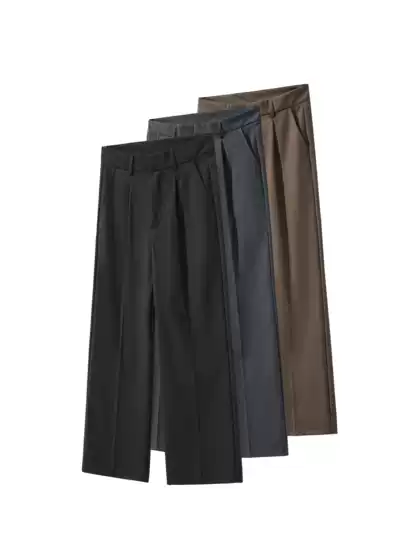 Black Donkey Street Style Tr Pleated A-Line Casual Trousers for Men, Summer Cleanfit Loose Straight Thin Drape Long Pants