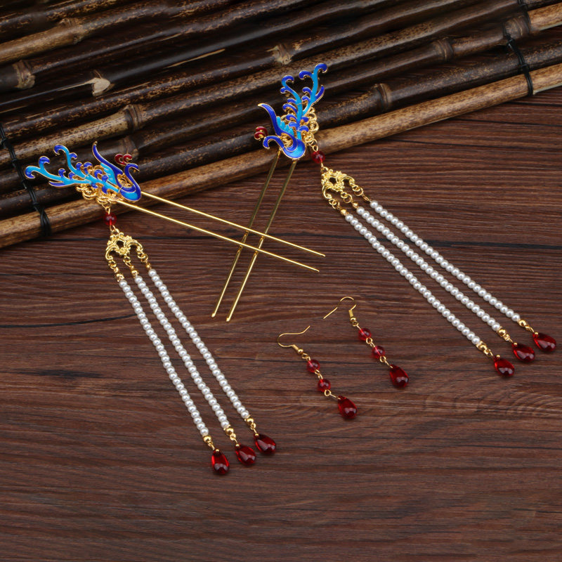 逸彩唐凤簪古风簪子古装配饰汉服头饰景泰蓝发钗汉元素头饰步摇