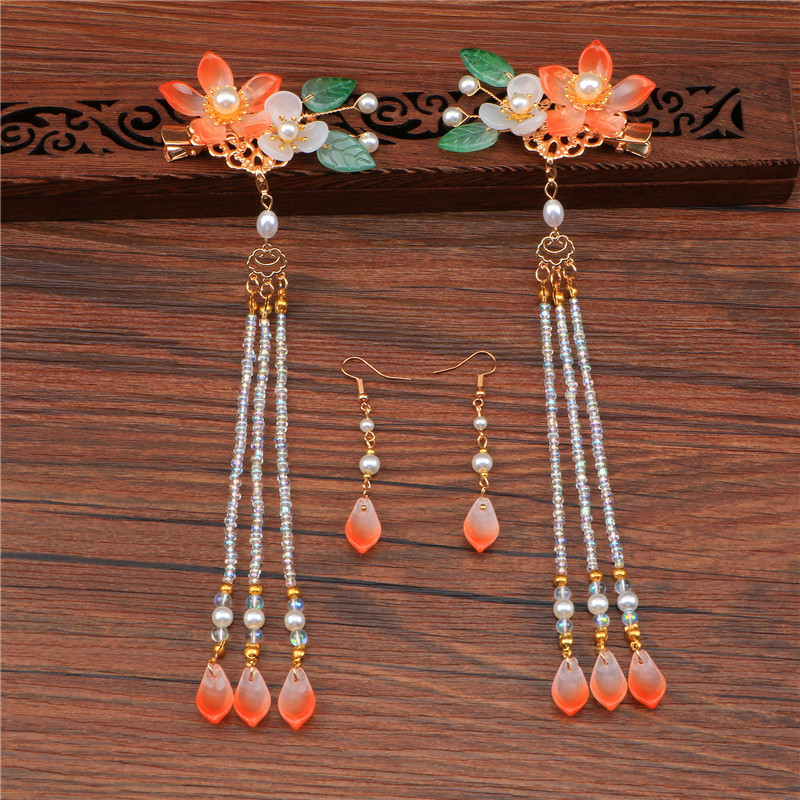 古风长流苏发夹复古汉服发饰古代琉璃花瓣头饰古典超仙女盘发簪子