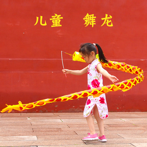 儿童甩龙舞龙彩带健身广场耍龙带中老年杆初学彩条道具抖龙立体龙