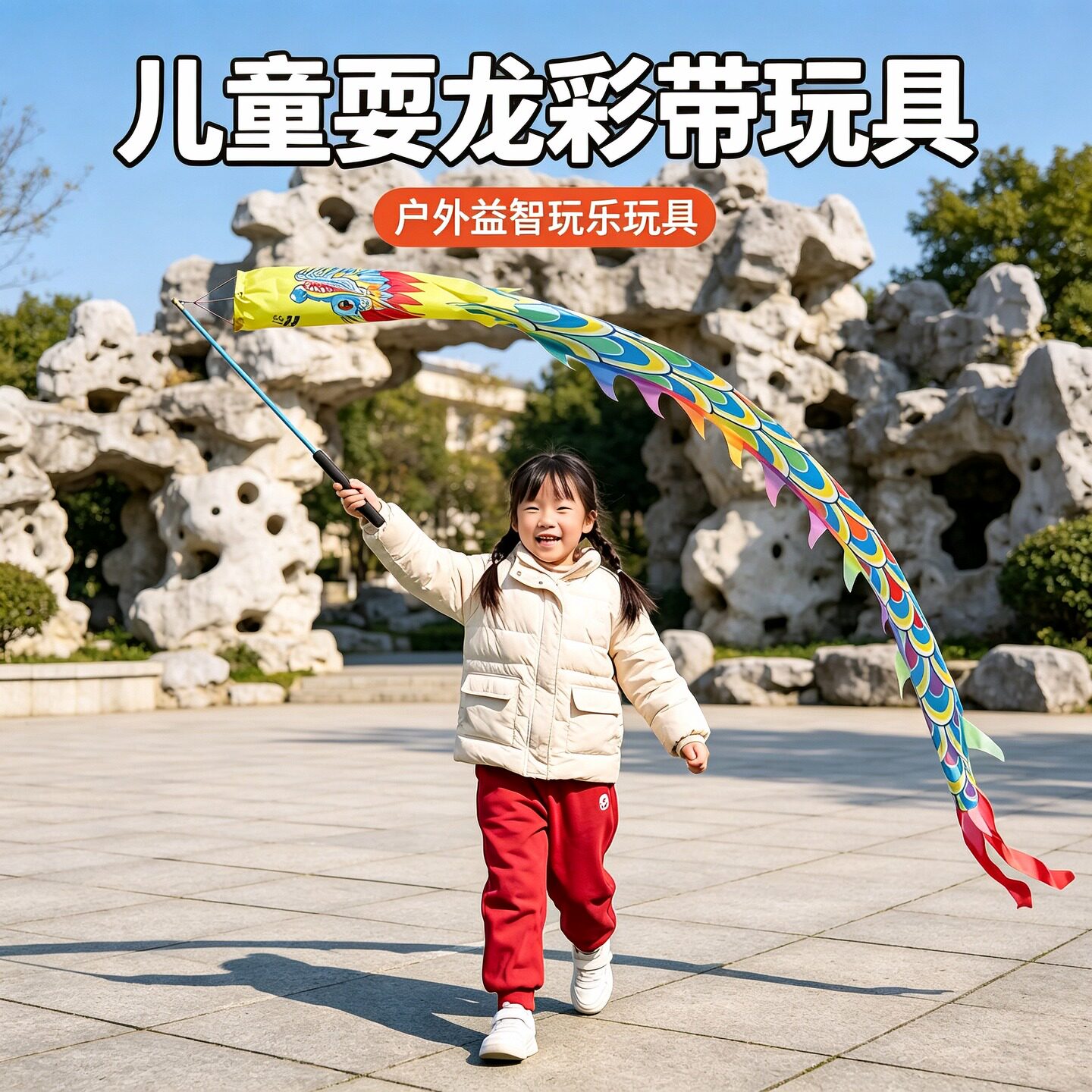 杆甩空竹龙甩甩龙彩带舞儿童初学手耍龙健身表演道具广场舞龙彩带