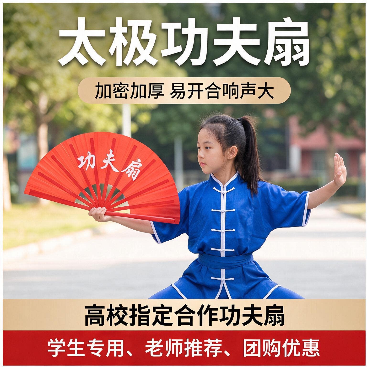 太极功夫扇儿童学生舞蹈扇8寸双面武术扇塑料折扇中国风响扇表演图片