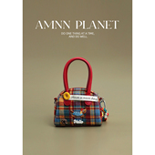 AMNN 复古撞色精致格子ins手提包女可爱小狗高颜值通勤零钱斜跨包