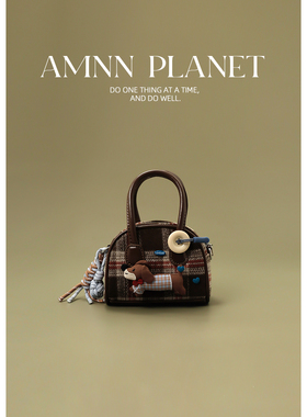 AMNN 韩版复古格纹腊肠小狗手提小包高颜值斜跨收纳装饰零钱包包