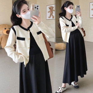 裙子 背心裙针织上衣秋装 孕妇连衣裙春秋款 2025气质减龄洋气孕妇装