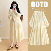 宽松圆领遮肚不显怀孕妇裙 气质减龄孕妇装 孕妇春装 连衣裙2026新款