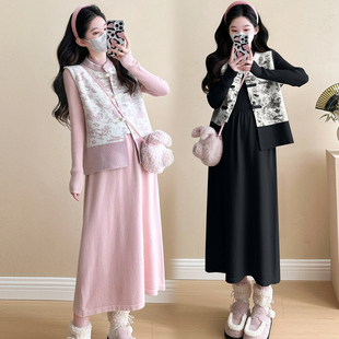 2025秋季 显瘦中长款 新款 套装 针织裙子 国风孕妇装 孕妇连衣裙秋冬款