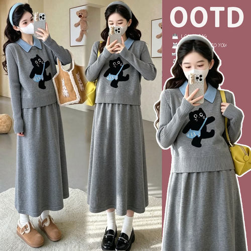 孕妇装秋冬针织裙显瘦小香风套装