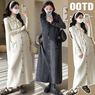 孕妇装秋冬装2025新款宽松韩版针织连衣裙打底衫套装中长款背心裙