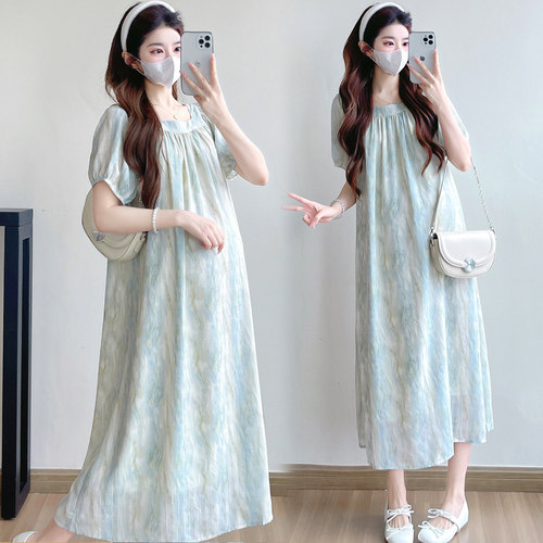 孕妇装夏季新款方领时尚连衣裙