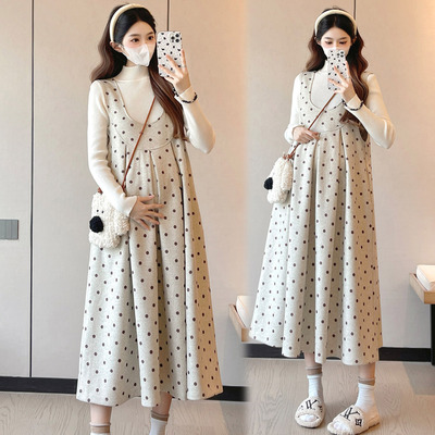 孕妇装韩版秋冬季毛呢连衣裙套装