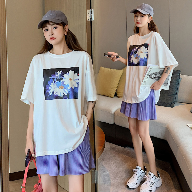 孕妇怀孕套装时尚款2020夏装新款托腹短裤休闲T恤运动产检两件套