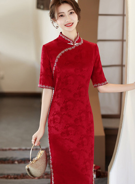 醋酸红色旗袍2026新款喜婆婆婚宴喜服结婚喜妈妈礼服大码平时可穿