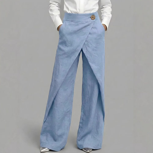 高级交叉腰围裹式阔腿裤女宽松欧美外贸春夏棉麻休闲长裤Trousers