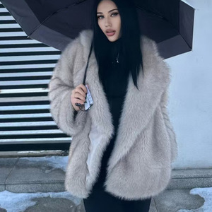 网红ins时尚狐狸毛秋冬保暖毛茸茸仿皮草大衣女欧美外贸宽松外套