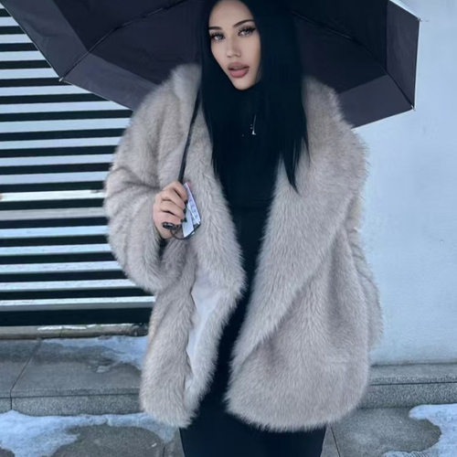 网红ins时尚狐狸毛秋冬保暖毛茸茸仿皮草大衣女欧美外贸宽松外套