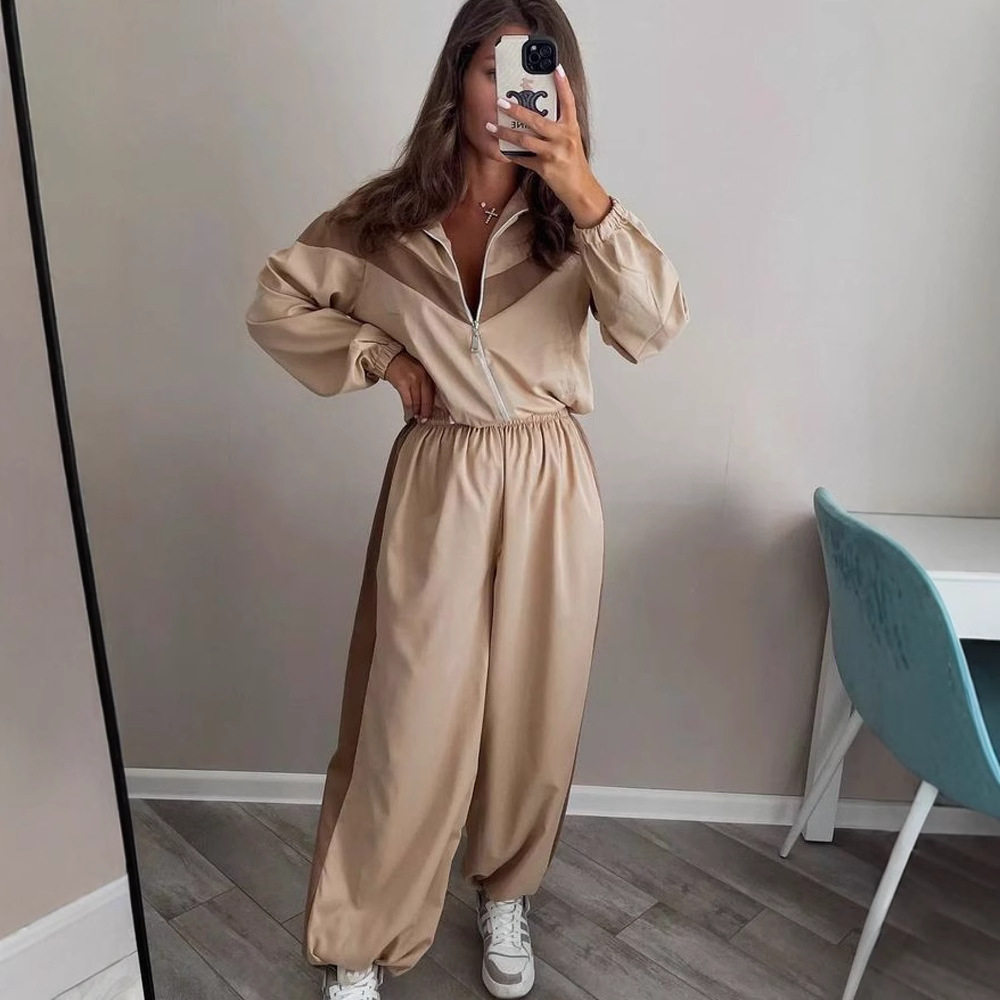 亚马逊欧美时尚运动服女装春秋季休闲炸街跨境外贸上衣长裤两件套