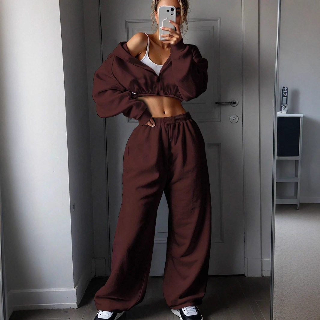 秋冬新款欧美外贸女装时尚长袖卫衣运动服休闲宽松长裤跨境两件套