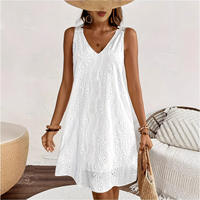 Cross-border European and American style sleeveless V-neck lace dress, summer beach vacation casual white backless dress for women thumbnail 3
