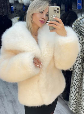 秋冬环保仿皮草外套女蓬松柔软狐狸毛欧美街头风加厚保暖外贸上衣