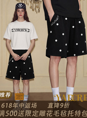 YADcrew黑色波点印花短裤女夏季宽松青春活力日常百搭显瘦五分裤