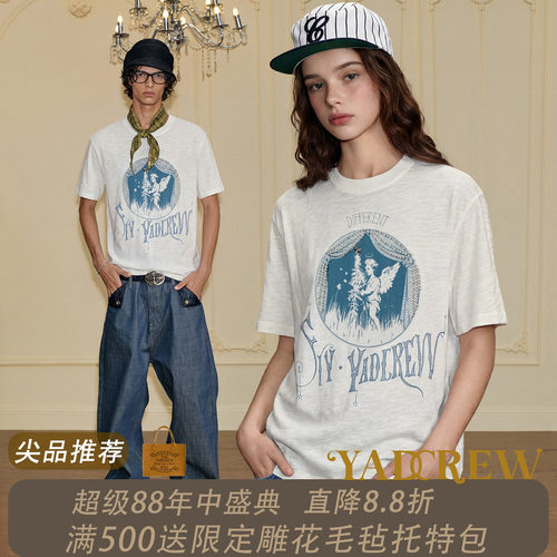 YADcrew复古天使宽松短袖T恤