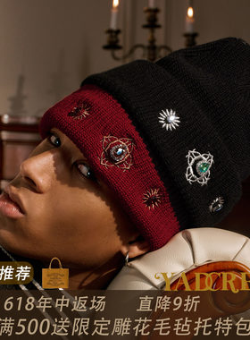 YADcrew小众设计师纽扣装饰针织毛线帽男秋冬保暖护耳冷帽
