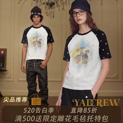 YADcrew复古卡通撞色短袖T恤