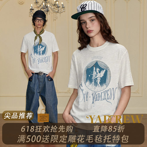 YADcrew复古天使宽松短袖T恤