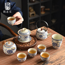家用复古提梁过可养盖碗中式 陶迷青花汝窑茶壶缠枝莲茶具套装 贴花