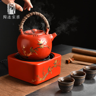 耐高温陶瓷炭炉明火煮茶提梁壶复古轻奢茶具 陶迷煮茶壶电陶炉套装