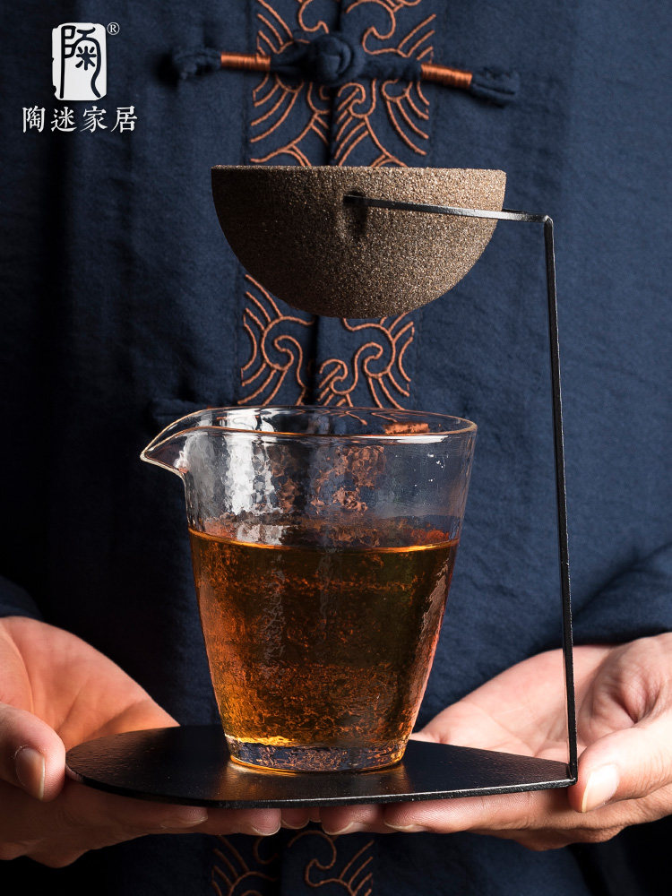陶迷无孔茶漏公道杯氧化铝矿石陶瓷茶滤托架过滤器耐高温玻璃公杯