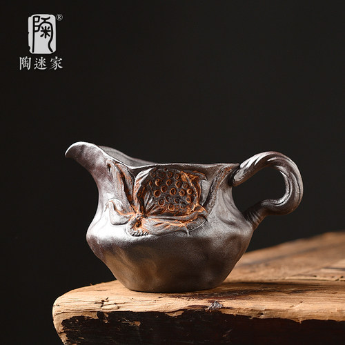 陶迷老岩泥公道杯手工雕刻莲蓬