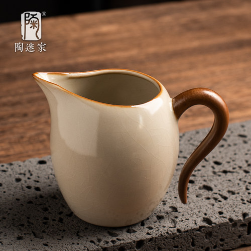 陶迷米黄汝窑公道杯开片可养