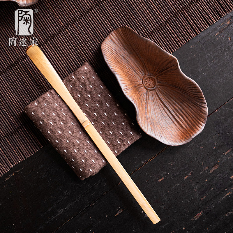 陶迷粗陶茶荷赏茶器陶茶拨勺