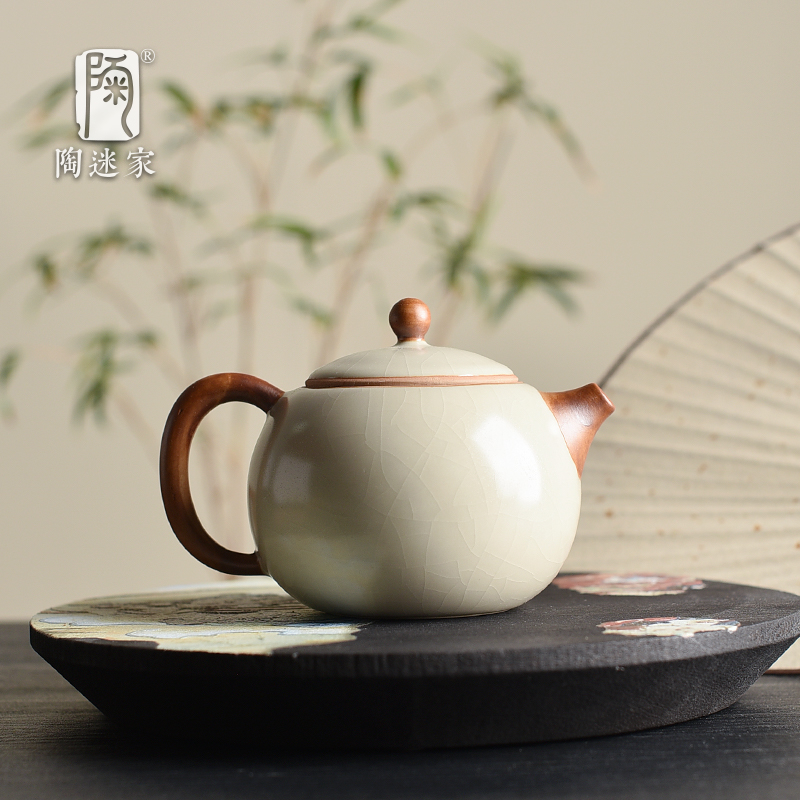 陶迷米黄汝窑一壶两杯茶壶可养