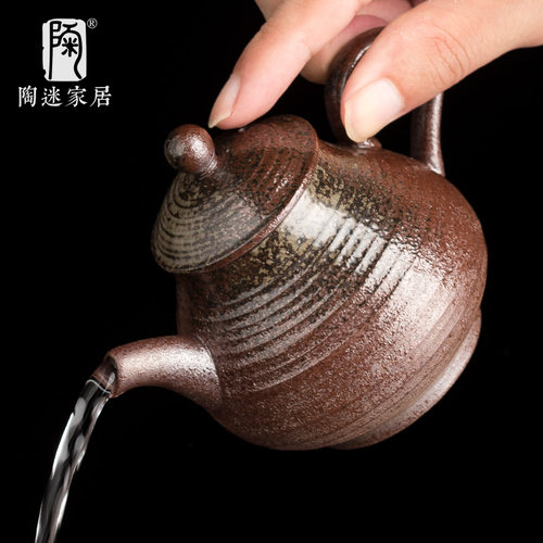 清水柴烧复古日式窑变陶瓷茶壶