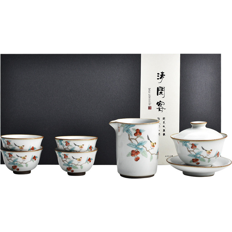 陶迷月白汝窑茶具套装整套陶瓷茶杯茶壶送礼佳品家用客厅小套茶具