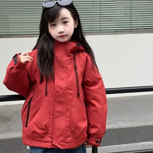 韩国2025冬季新款工装男女童羽绒服中大童户外防风登山保暖派克服