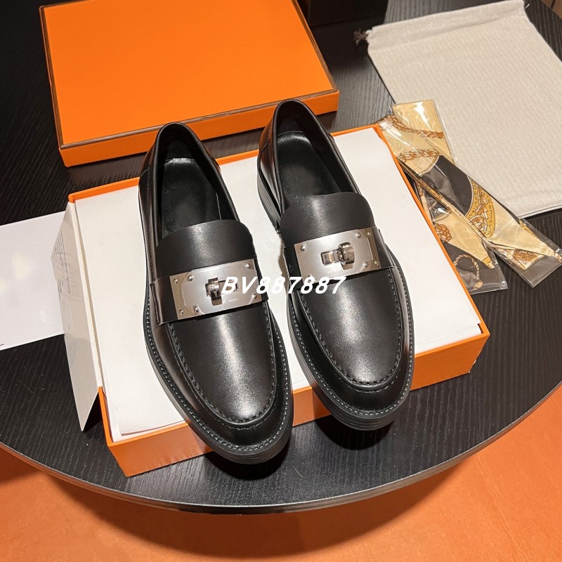 【顶奢】巴黎春夏KELLY扣真皮厚底乐福鞋休闲鞋金属扣英伦风单鞋