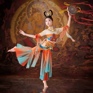 儿童敦煌飞天舞蹈服装 演出服女童飘逸中国风古典舞反弹琵琶表演服