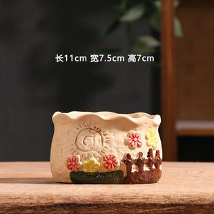 手绘素烧多肉花盆陶瓷特价家用阳台陶土粗陶小号专用陶盆清仓批发