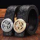 时尚 牛皮鳄鱼纹平滑扣潮流韩版 真皮腰带 时来运转皮带男士 网红同款