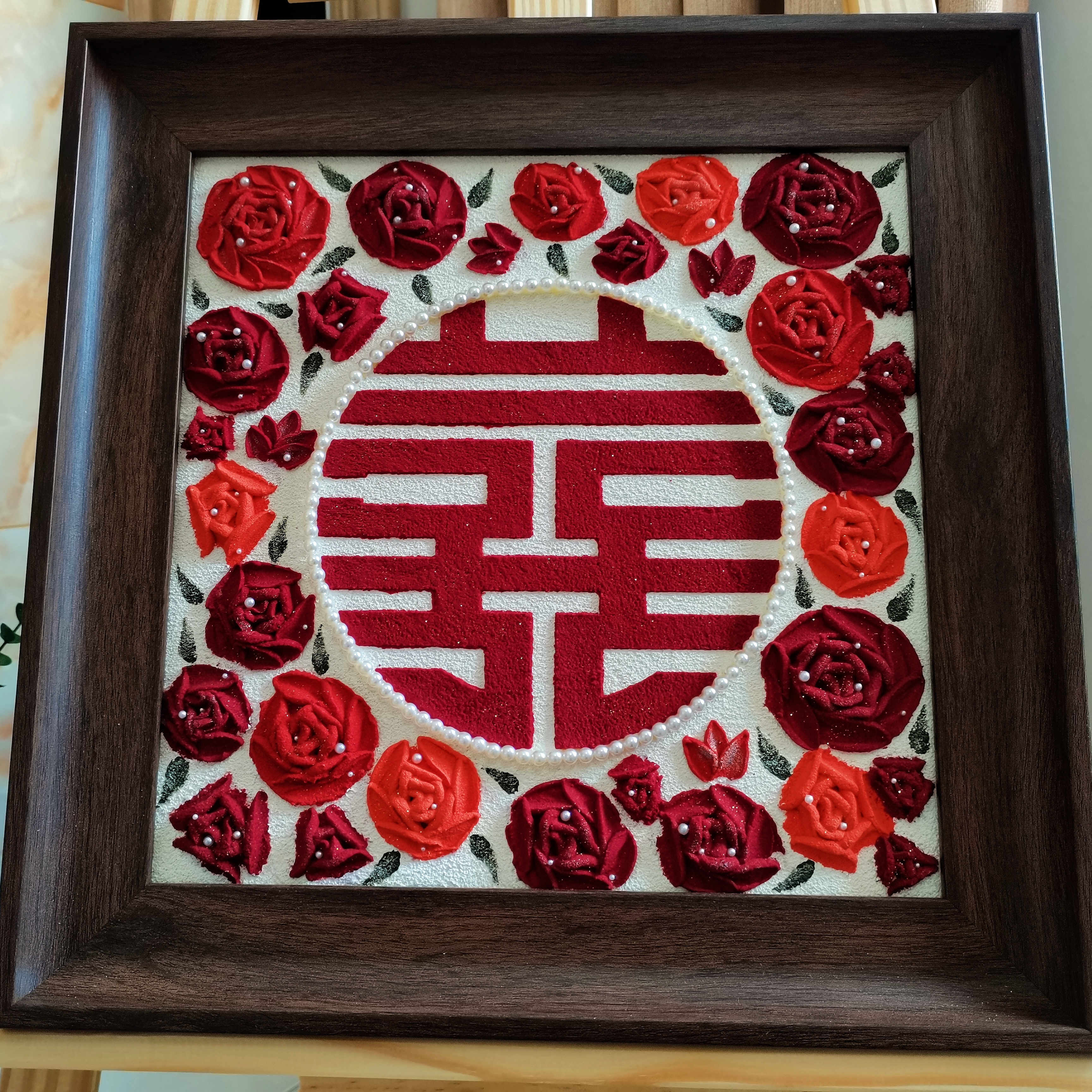 成品石英砂肌理画结婚订婚装饰画