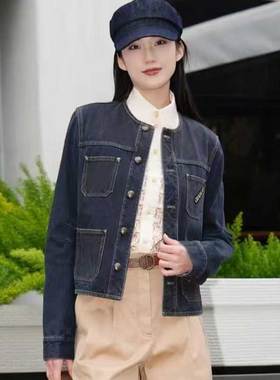 【商场同款】早秋休闲百搭圆领明线拼接口袋设计牛仔衣外套140008