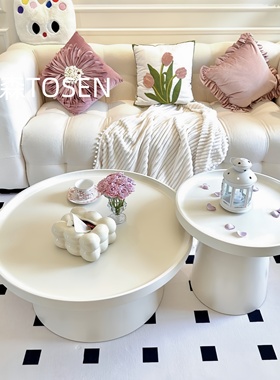 现代简约马提尼茶几奶油风小户型家用客厅茶几侘寂风沙发边几组合